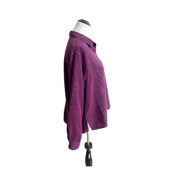 Chicos Vintage Blouse Women's Size Medium Purple Oriental Pattern Button Front - Picture 3 of 11